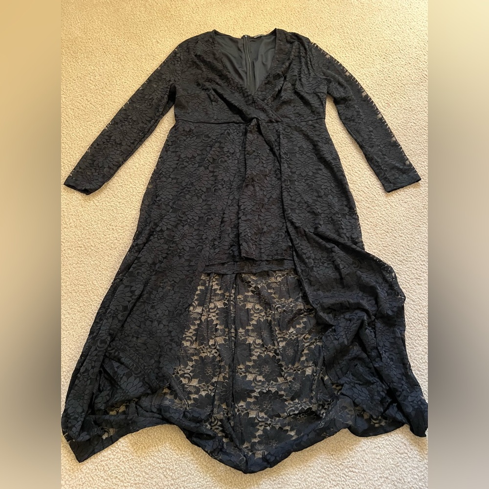 Lace high low black dress